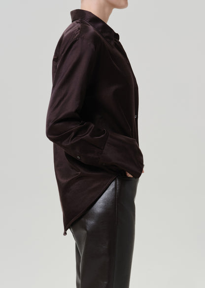 Camilia Silk Cotton Shirt in Chocolate Dark Brown