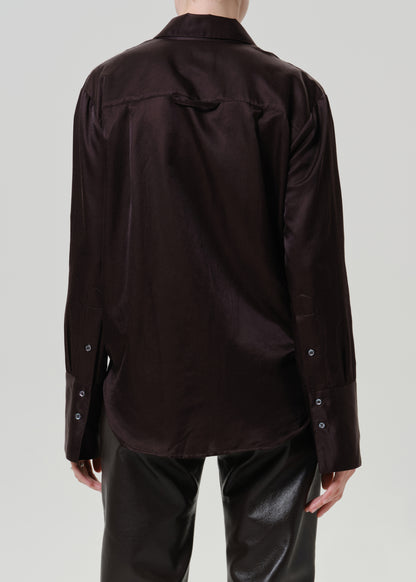 Camilia Silk Cotton Shirt in Chocolate Dark Brown