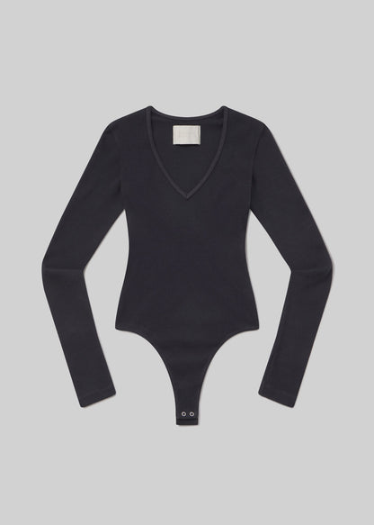 Helsa Deep V Bodysuit in Charcoal flat