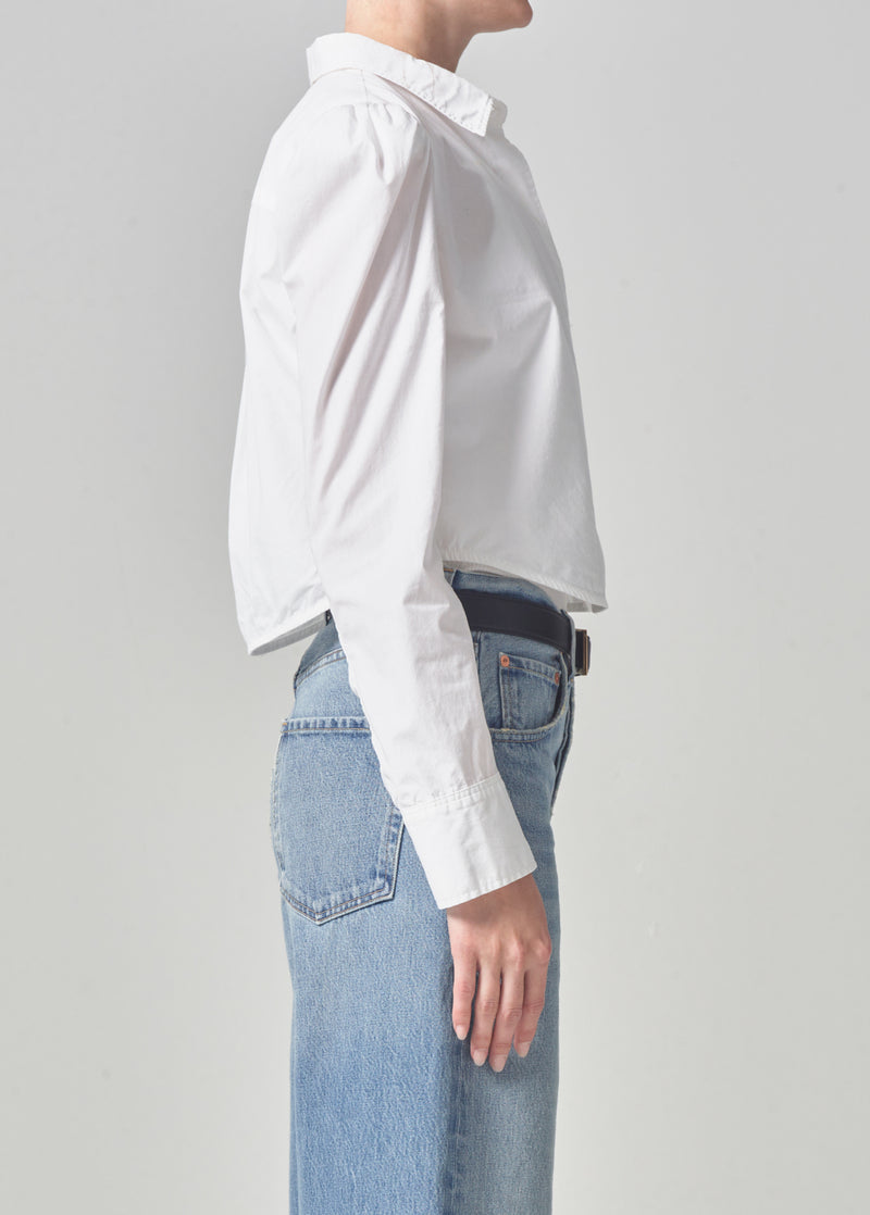 Nia Puff Sleeve Crop Shirt in Optic White