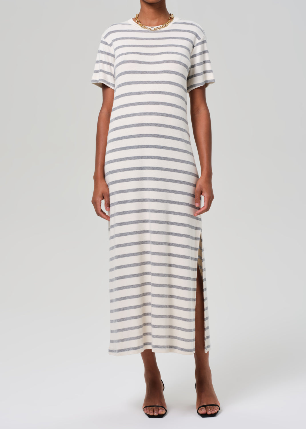 Goldie Dress in Campanula Stripe front