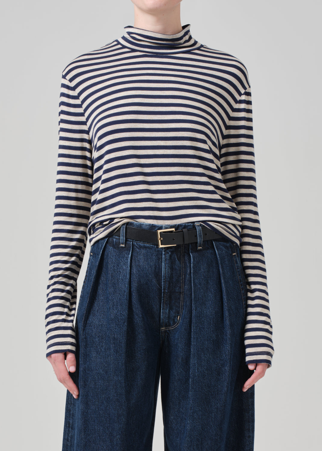 Alexandra Turtleneck in Navy Stripe front