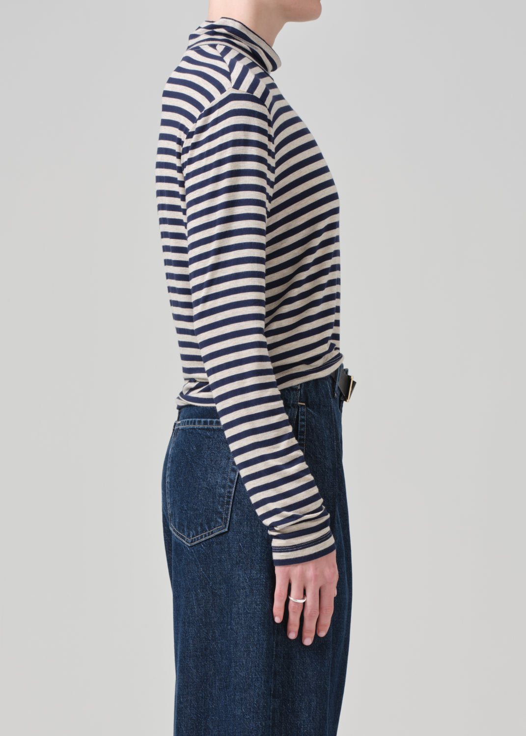 Alexandra Turtleneck in Navy Stripe side