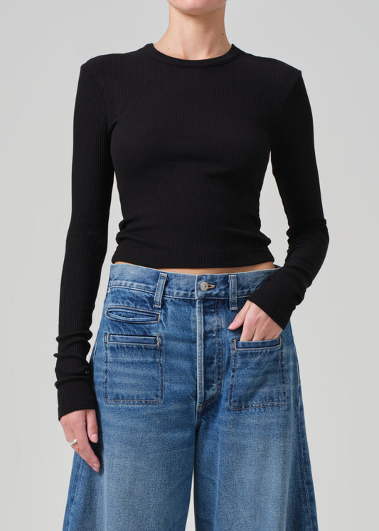 Cropped Faena Crewneck in Black front