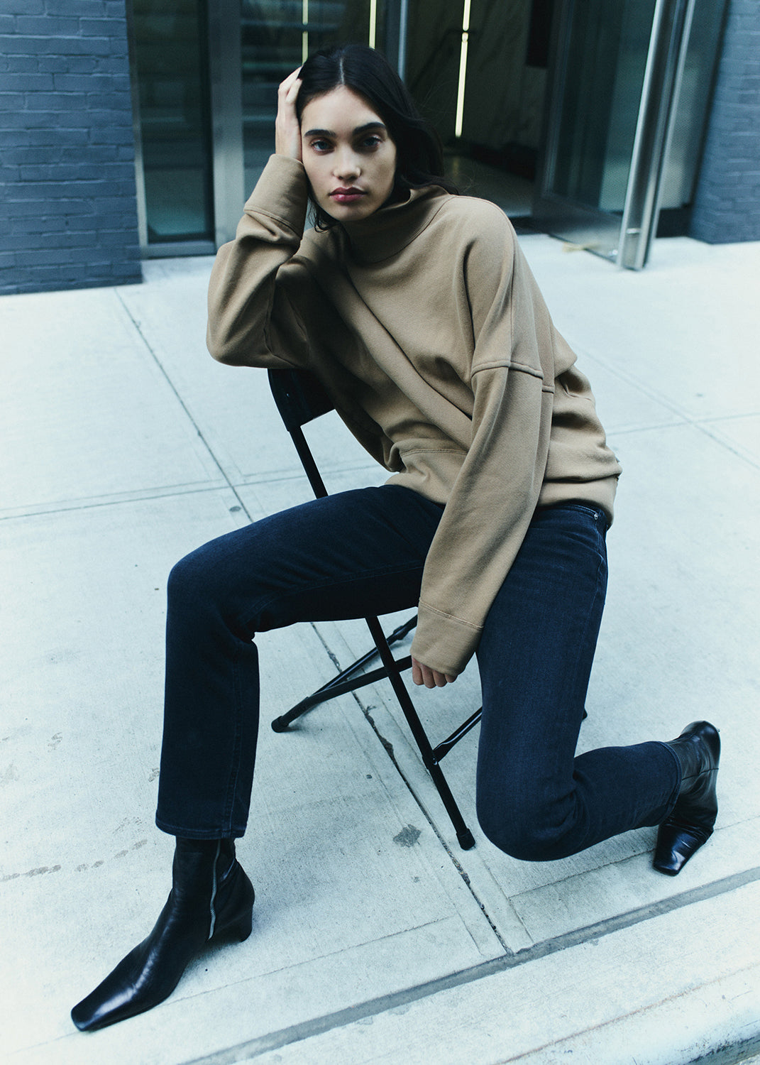 Cara Turtleneck in Surrey styled on model