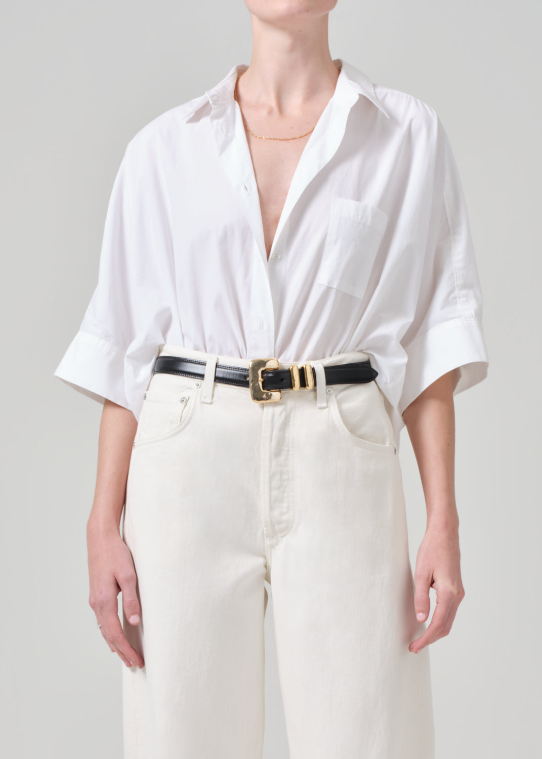 Chemise Citizens Of Humanity Claire – Coupe Origami En Coton Beige, Manches Courtes, Idéale Pour Soirée