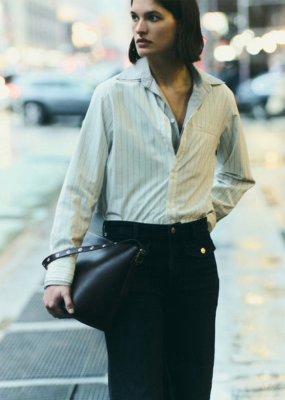 Fino Cropped Shirt in Clove Stripe styled on model