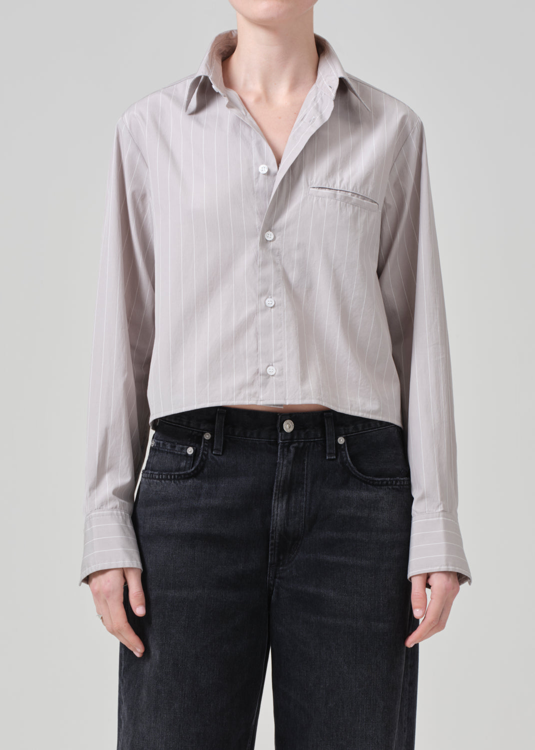 Fino Cropped Shirt in Tailor Grey Stripe front