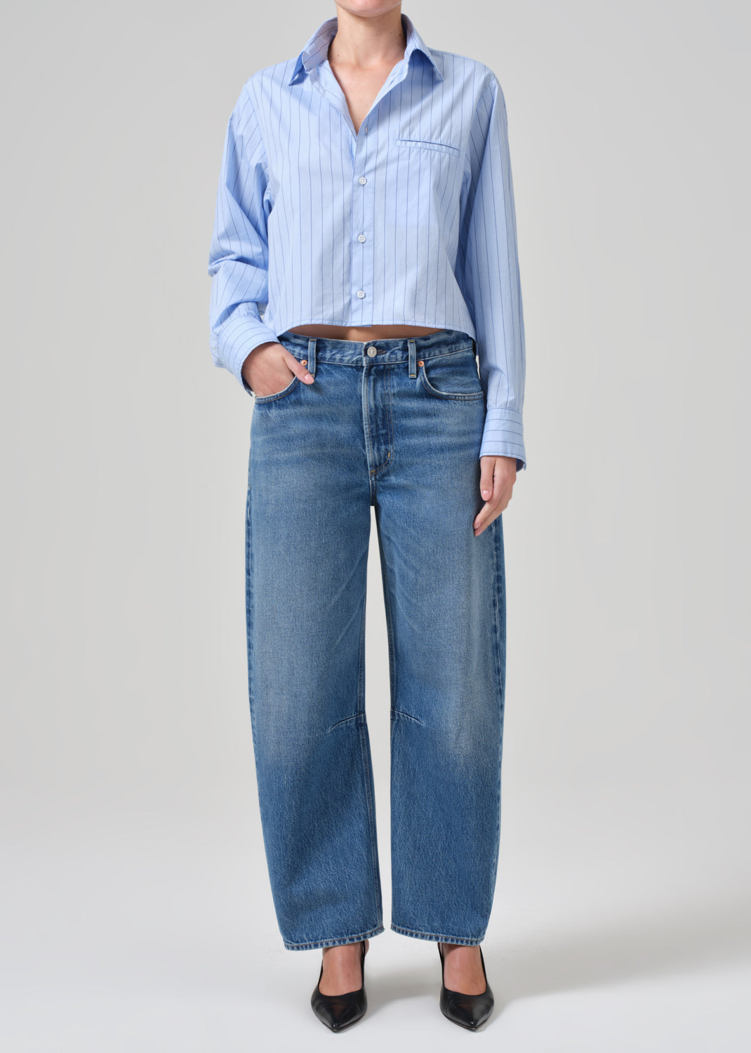 Fino Cropped Shirt in Ellis Stripe full front