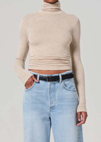 Caradene Turtleneck in Heathered Almond front