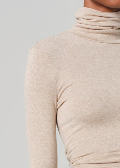 Caradene Turtleneck in Heathered Almond detail