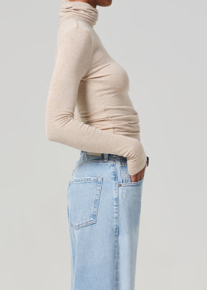 Caradene Turtleneck in Heathered Almond side