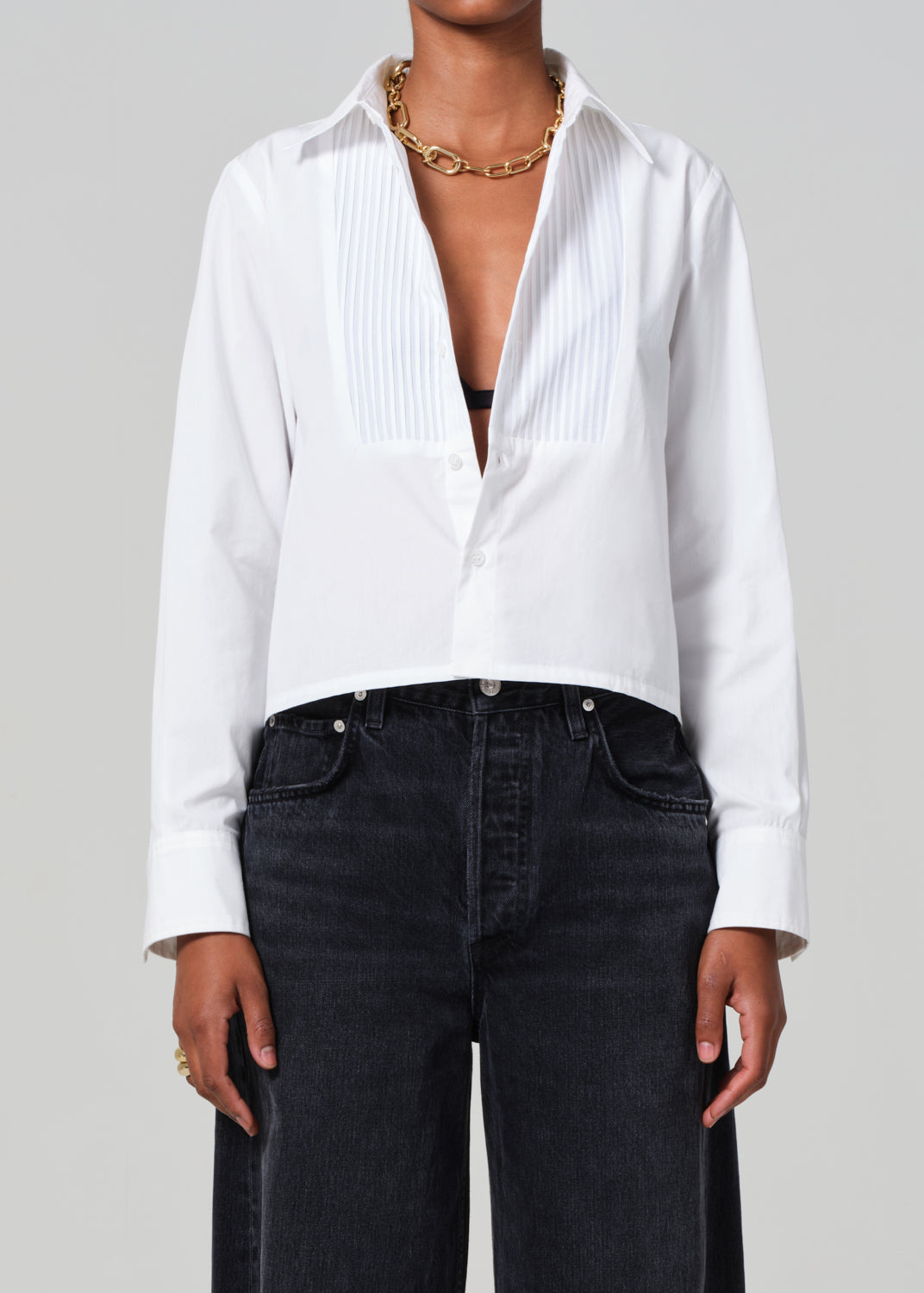 Fino Boxy Cropped Tuxedo in White FRONT