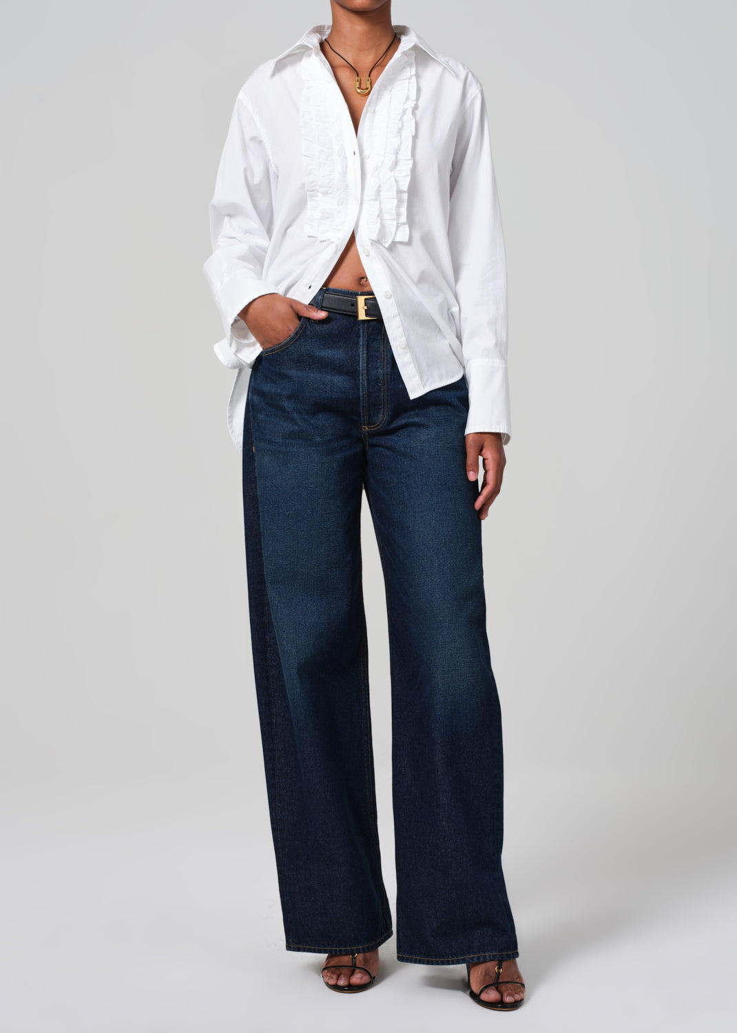 Ruffle Tuxedo Shirt in White front