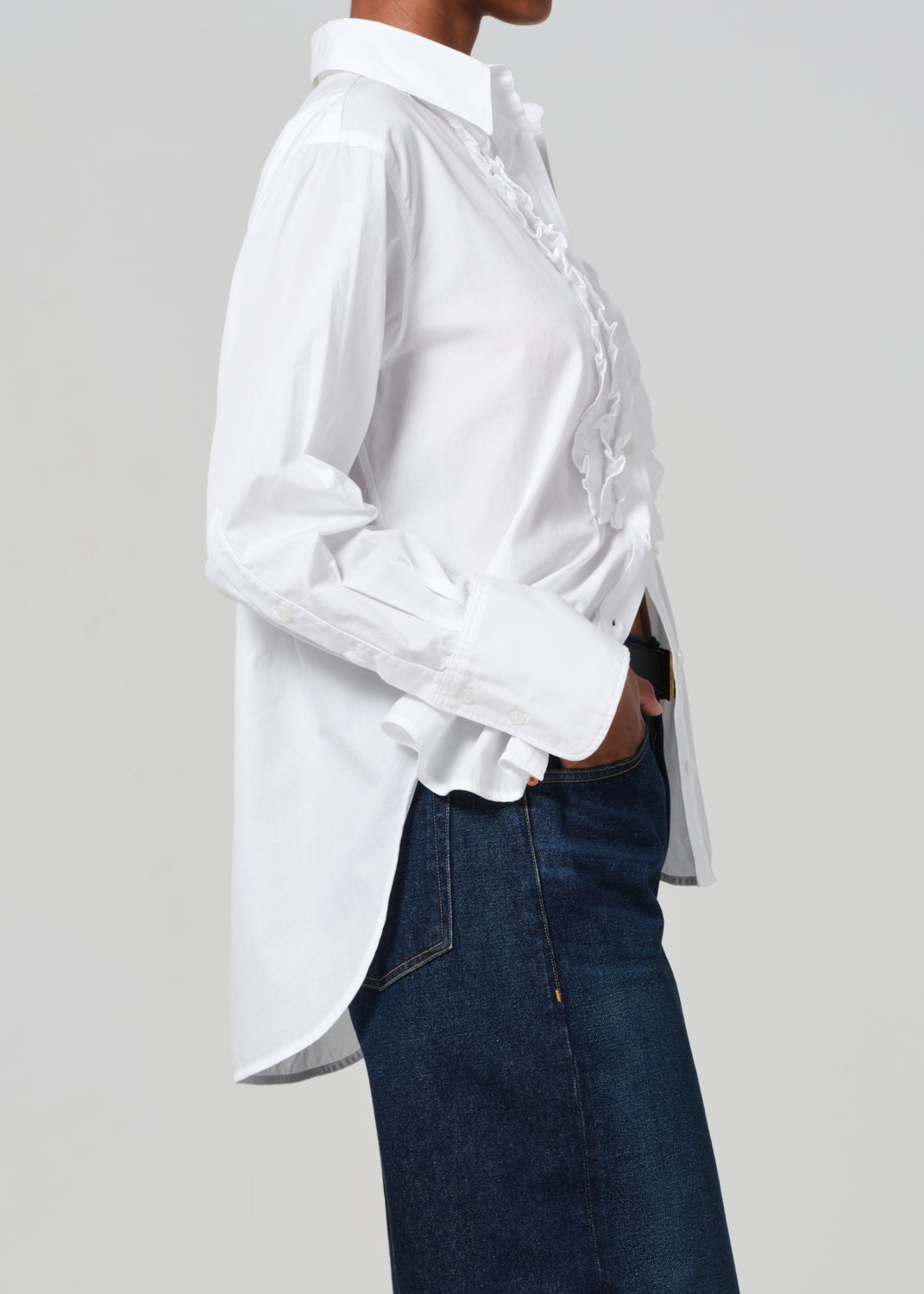 Ruffle Tuxedo Shirt in White side