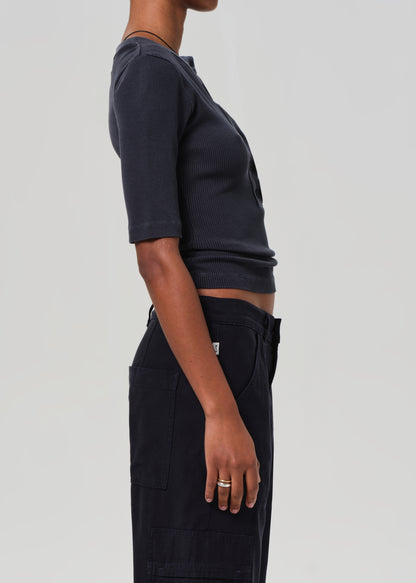 Nali Short Sleeve Henley in Charcoal side