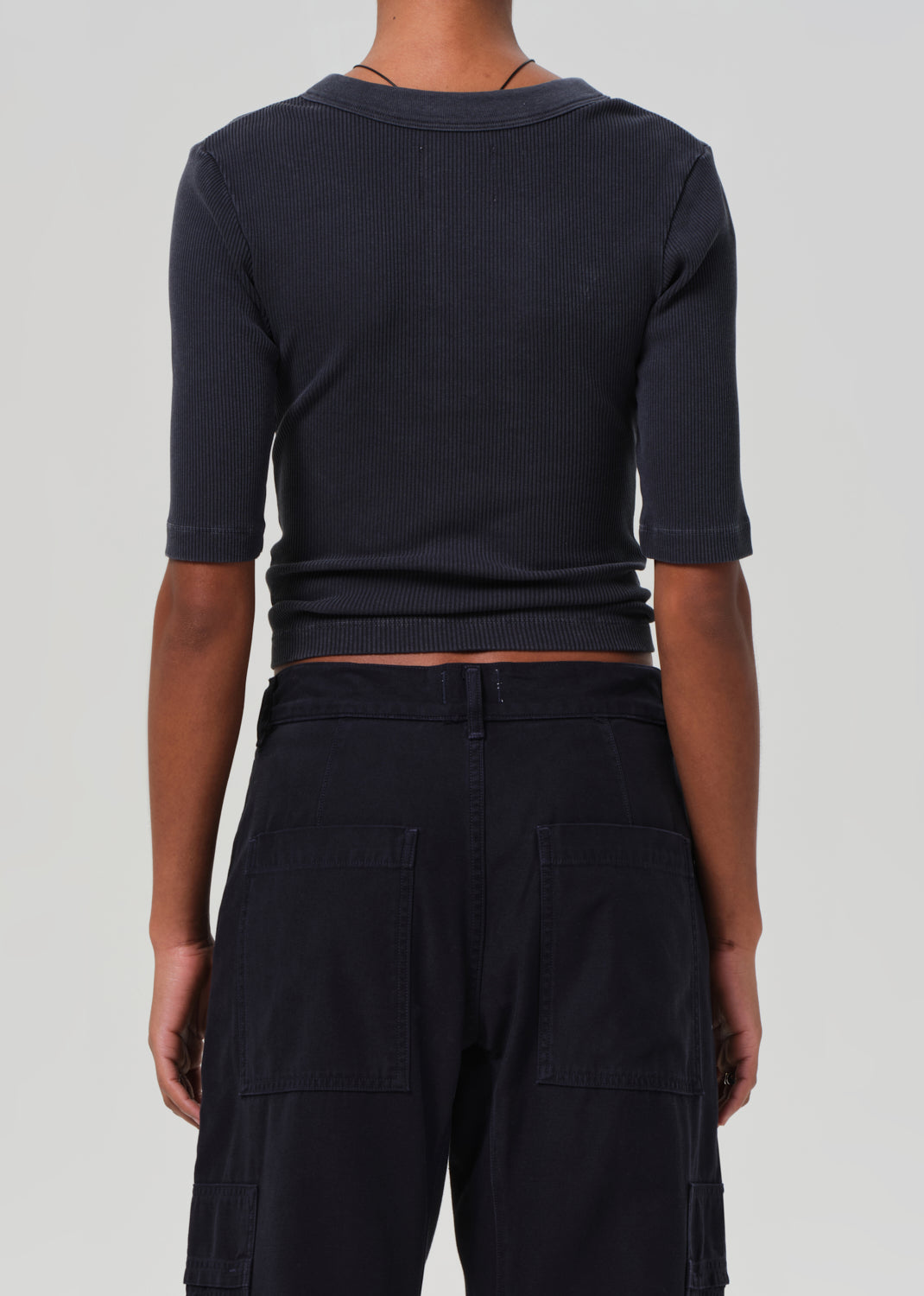 Nali Short Sleeve Henley in Charcoal back