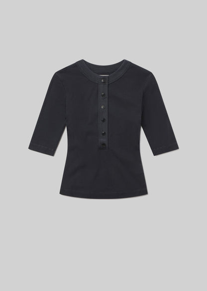 Nali Short Sleeve Henley in Charcoal flat