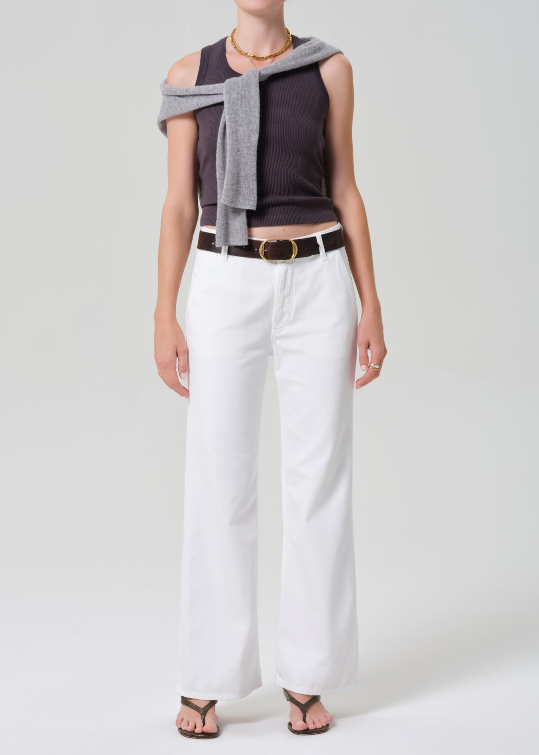 Inez Waffle Tank in Charcoal