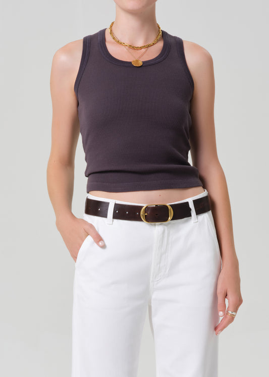 Inez Waffle Tank in Charcoal