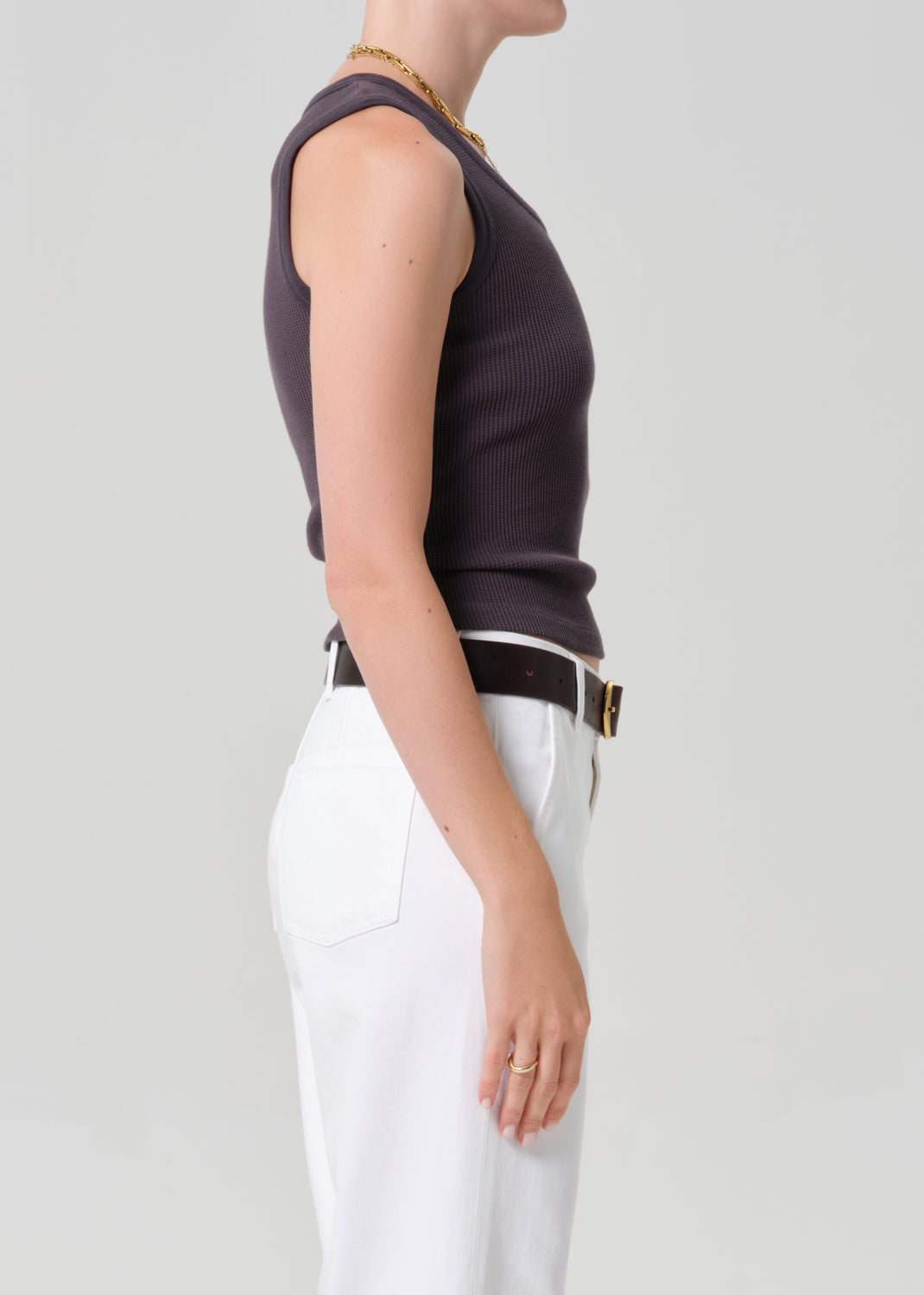 Inez Waffle Tank in Charcoal