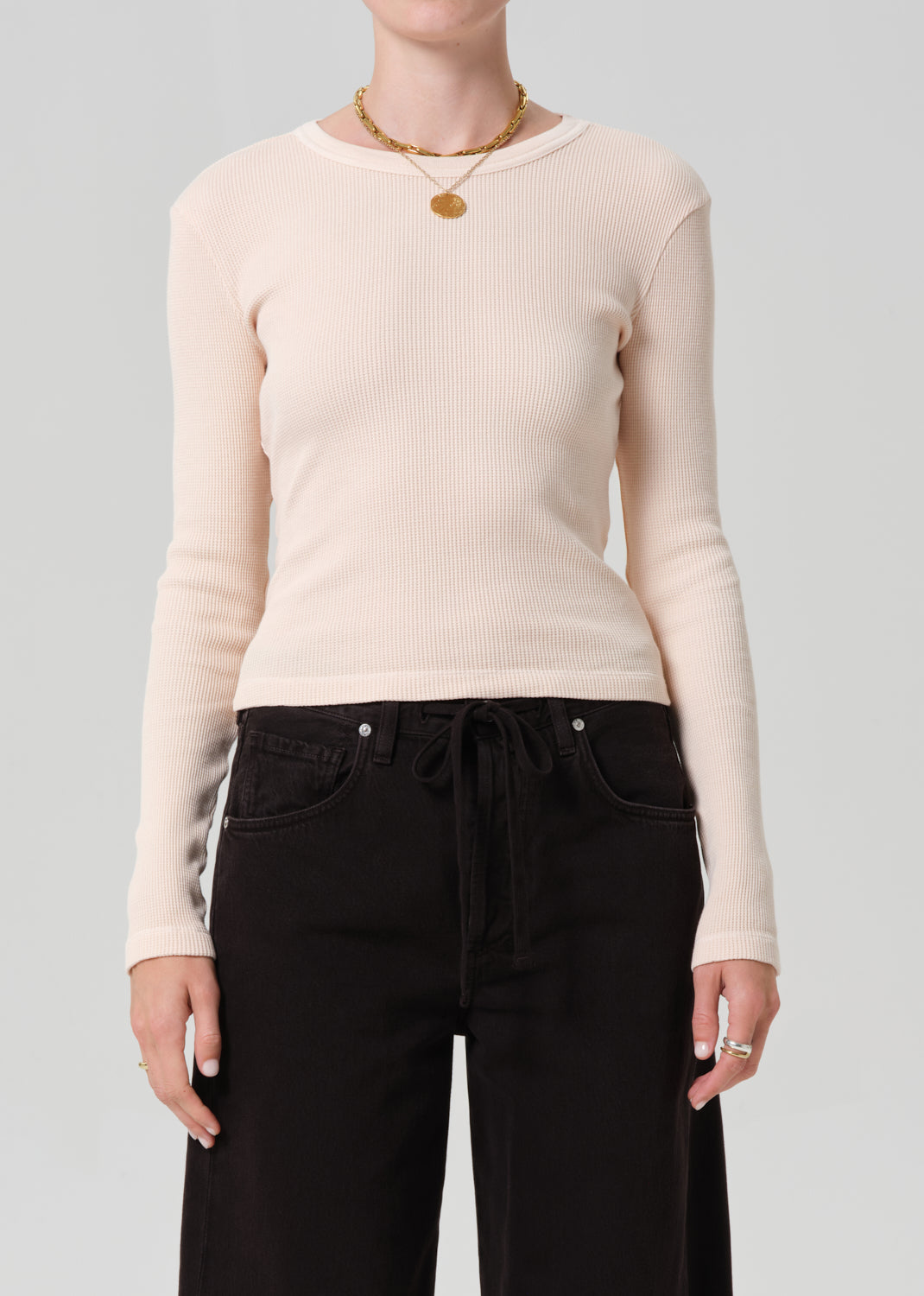 Pilar Waffle Crewneck in Shrimp