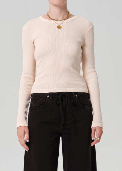 Pilar Waffle Crewneck in Shrimp