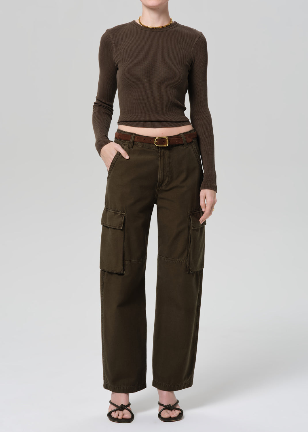 Pilar Waffle Crewneck in Umber