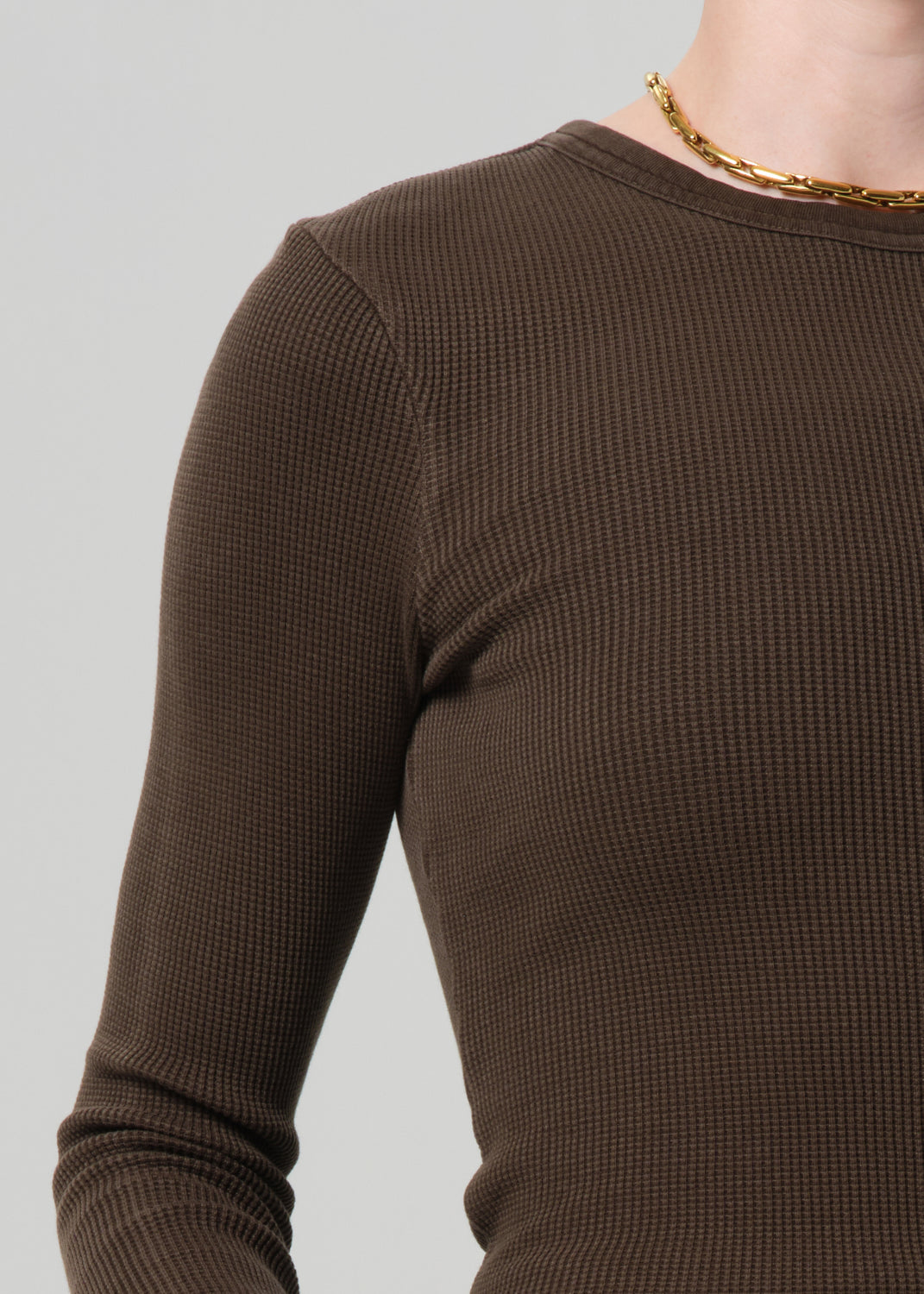 Pilar Waffle Crewneck in Umber