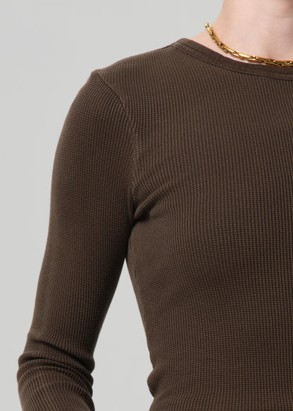Pilar Waffle Crewneck in Umber