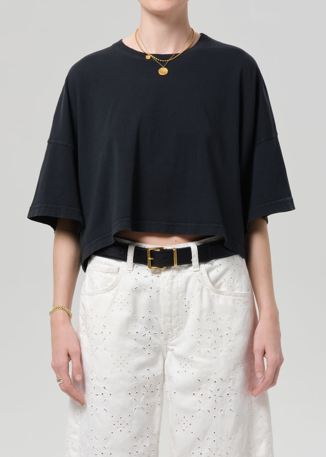 Crop Cape Tee in Washed Black
