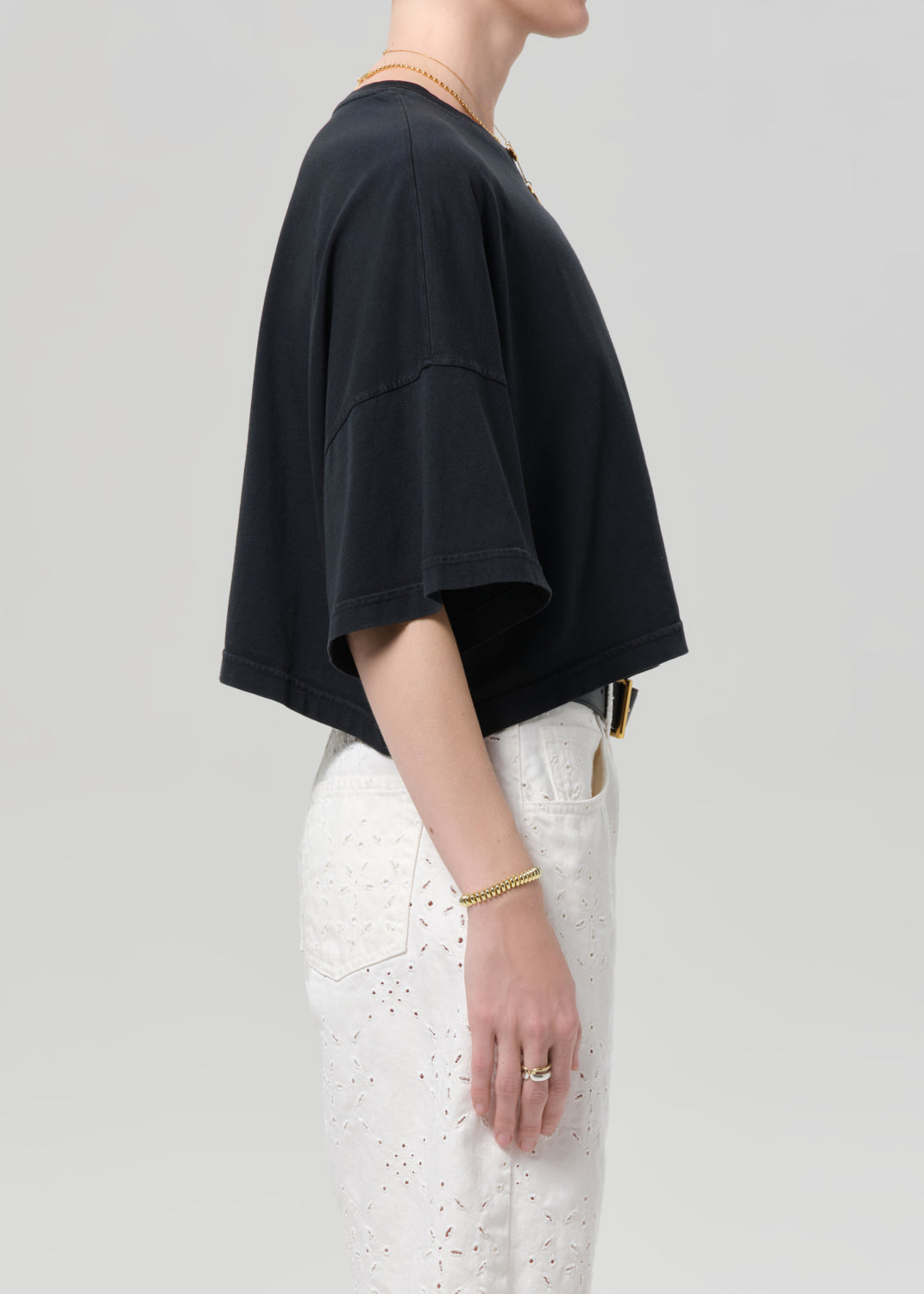 Crop Cape Tee in Washed Black