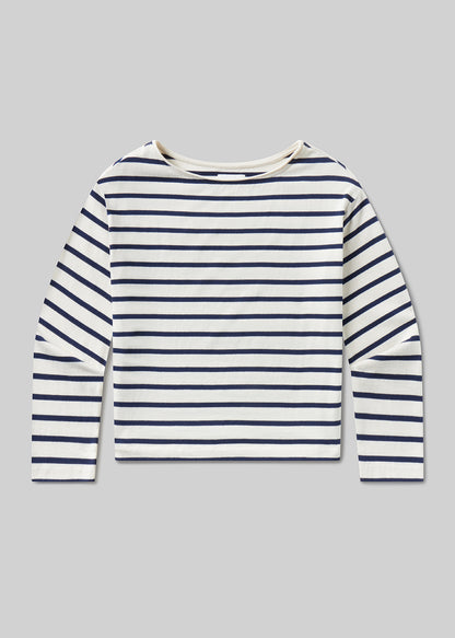Boat Neck Long Sleeve in Marine Stripe FLAT