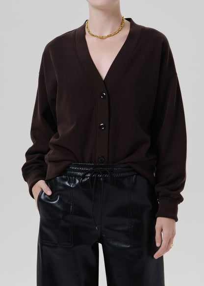 Fleece Cardigan in Chocolate