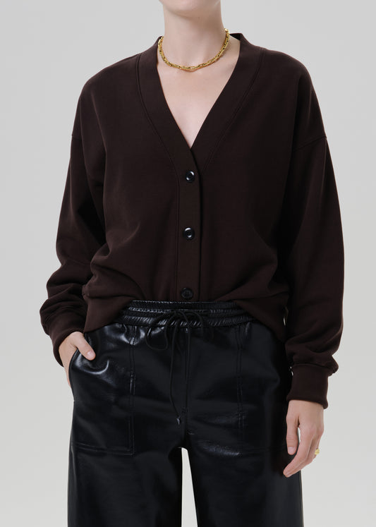 Fleece Cardigan in Chocolate