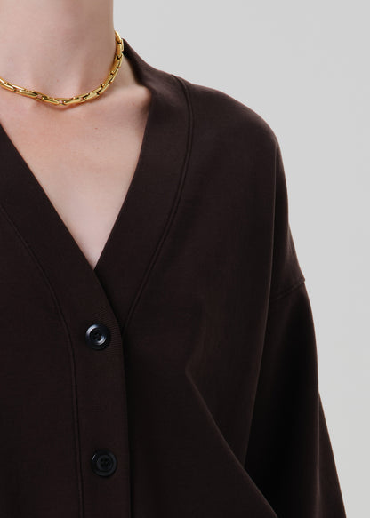 Fleece Cardigan in Chocolate