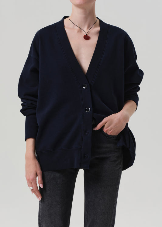 Fleece Cardigan in Navy
