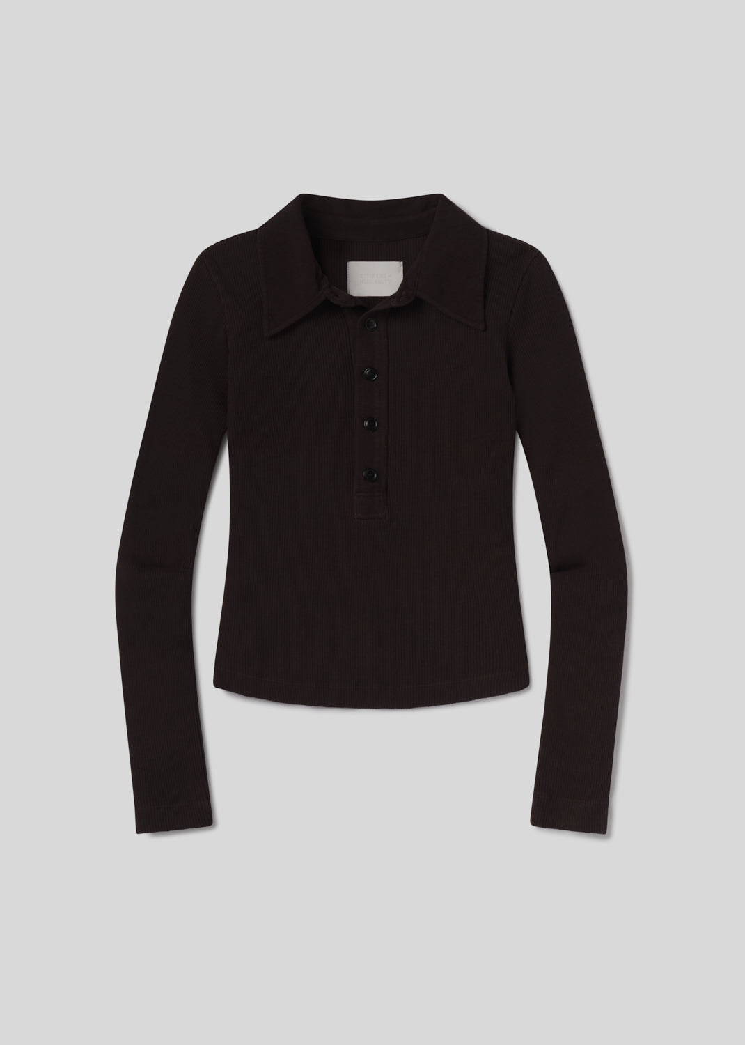 Long Sleeve 60's Polo in Chocolate flat