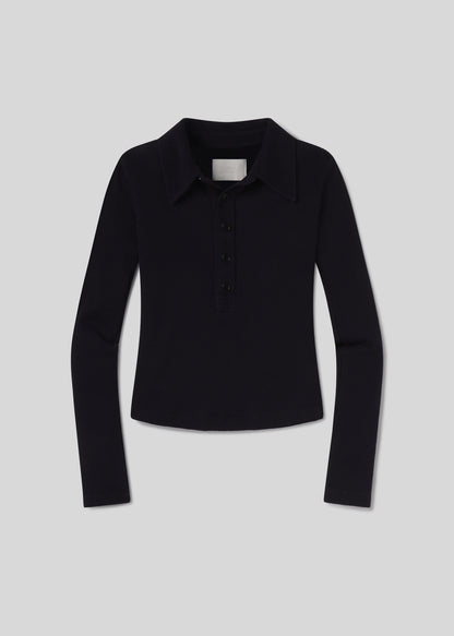 Long Sleeve 60's Polo in Navy flat