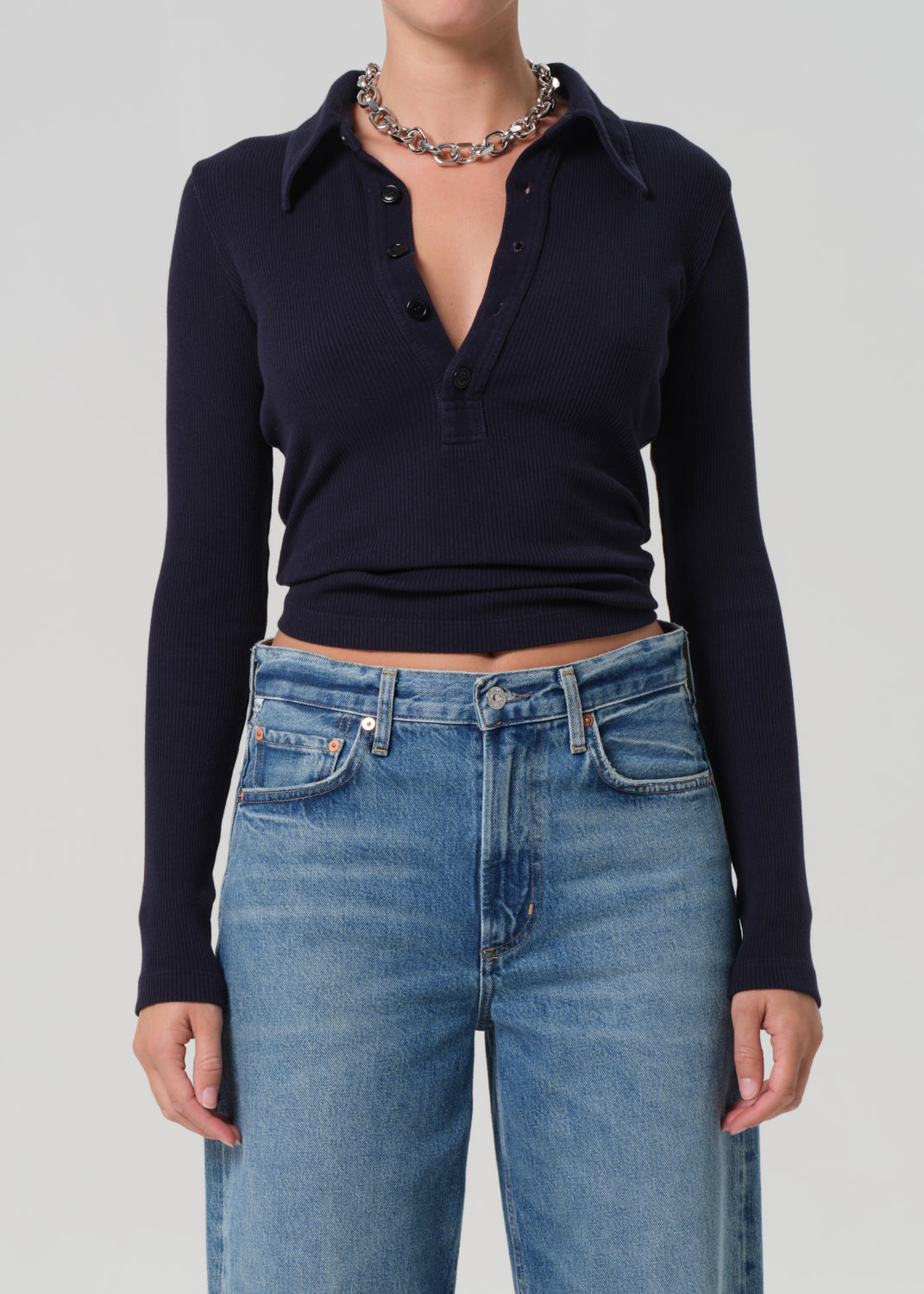 Long Sleeve 60's Polo in Navy