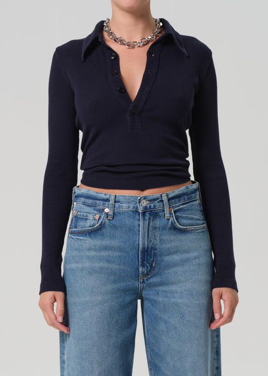 Long Sleeve 60's Polo in Navy