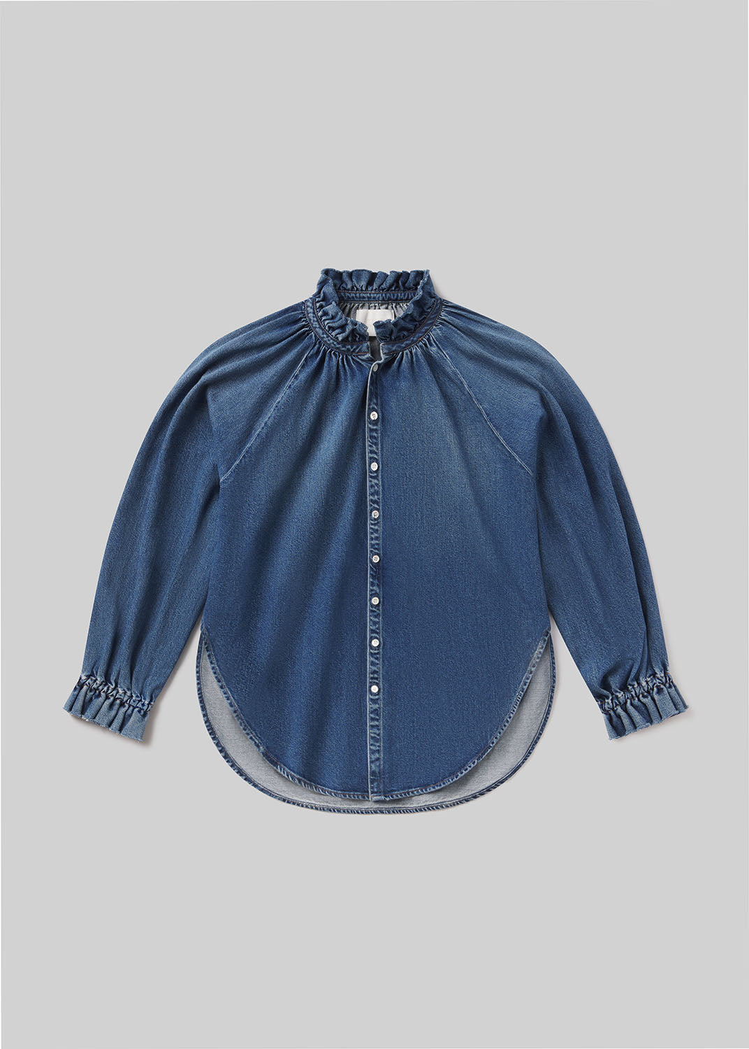 Loretta Ruffle Top in Beacon flat