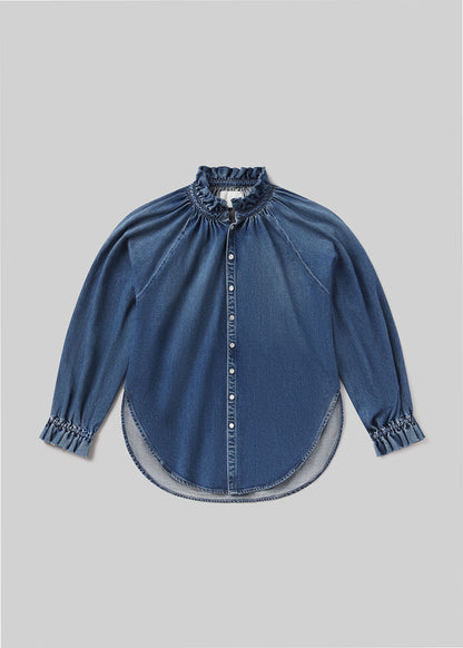 Loretta Ruffle Top in Beacon flat