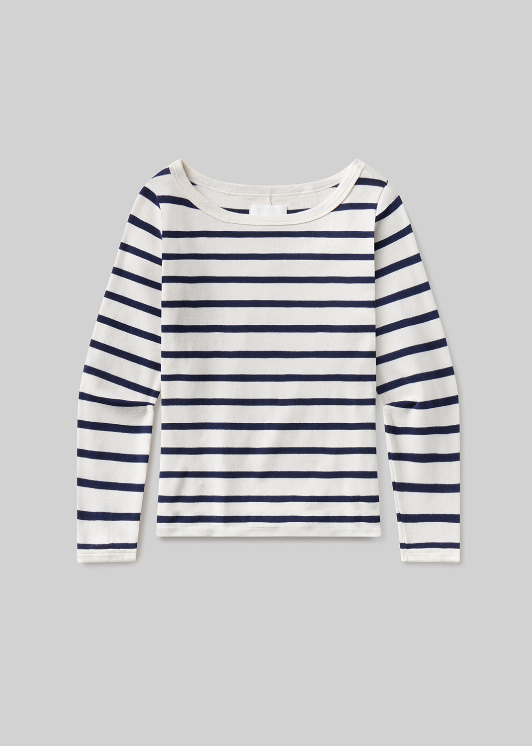 Boat Neck Slim Tee in Azure Stripe flat