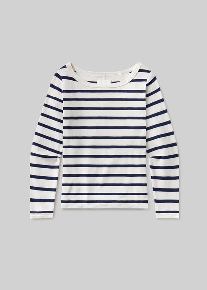 Boat Neck Slim Tee in Azure Stripe flat