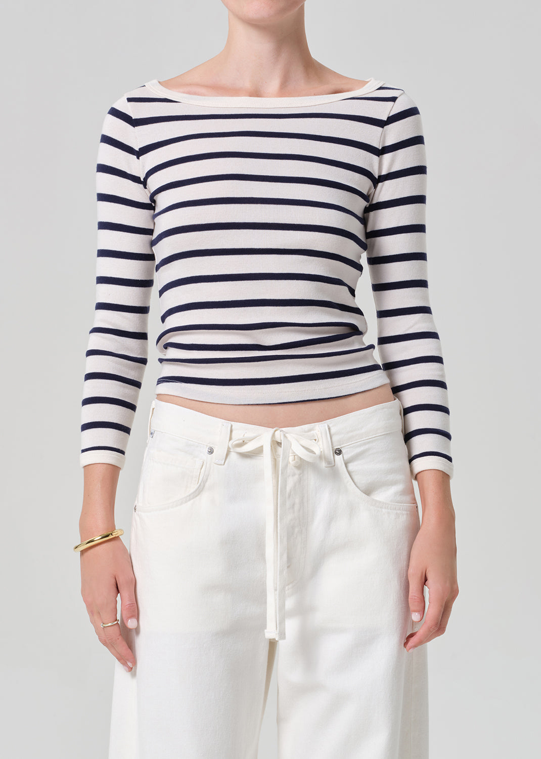 Boat Neck Slim Tee in Azure Stripe