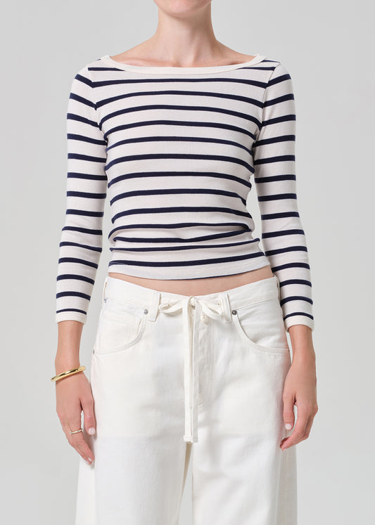 Boat Neck Slim Tee in Azure Stripe