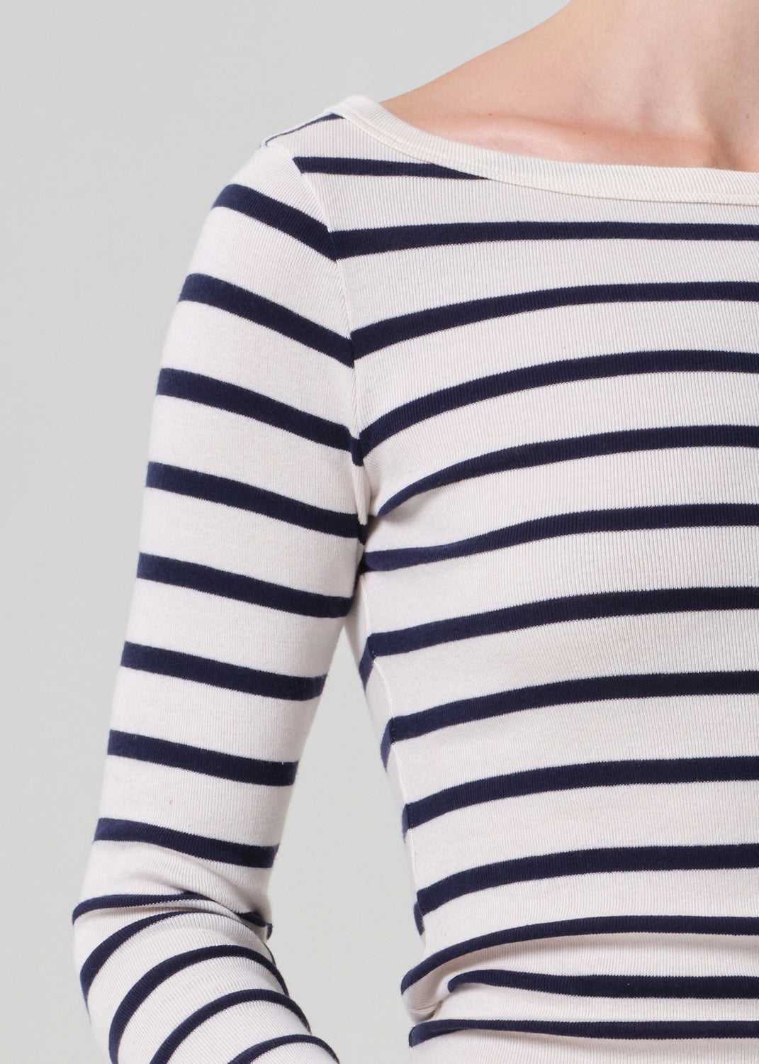 Boat Neck Slim Tee in Azure Stripe