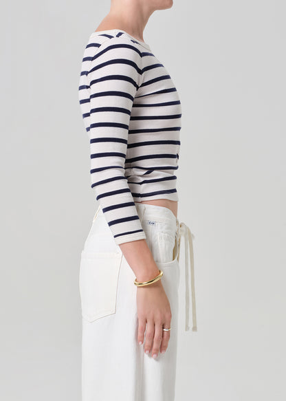 Boat Neck Slim Tee in Azure Stripe