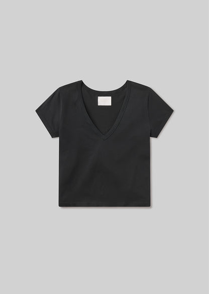 Hara V Neck Tee in Washed Black